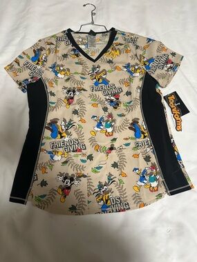 Disney Beige 'Friends Giving' Short Sleeve Tee with Black Panels